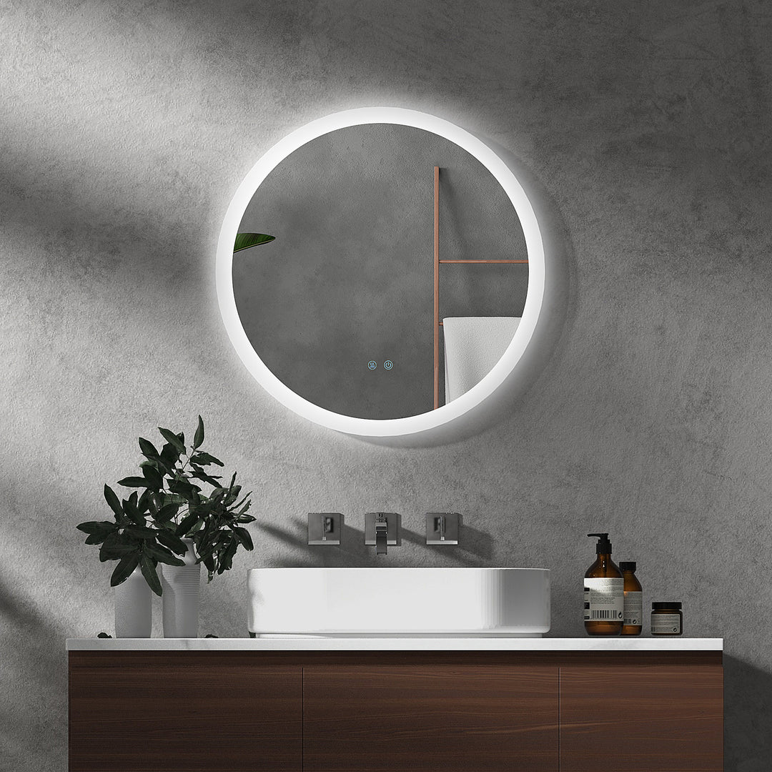 Round Bathroom Mirror with LED Lights, 3 Temperature Colours, Defogging Film, Aluminium Frame, Hardwired, 60 x 60Êcm