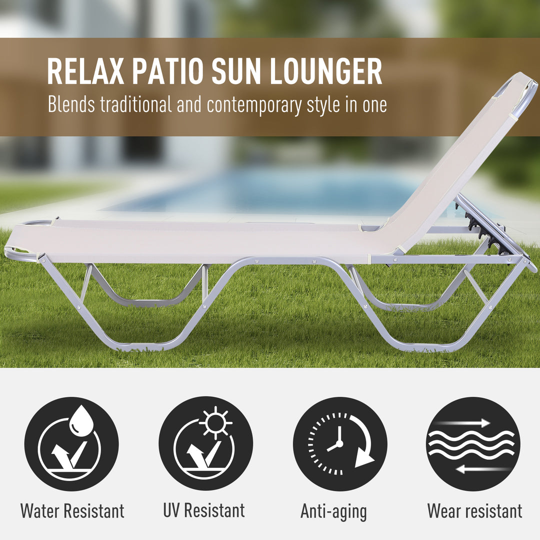 Outsunny Garden Lounger Relaxer Recliner w/ 5-Position Adjustable Backrest Lightweight Frame for Pool or Sun Bathing Cream, 84B-386CW-White White