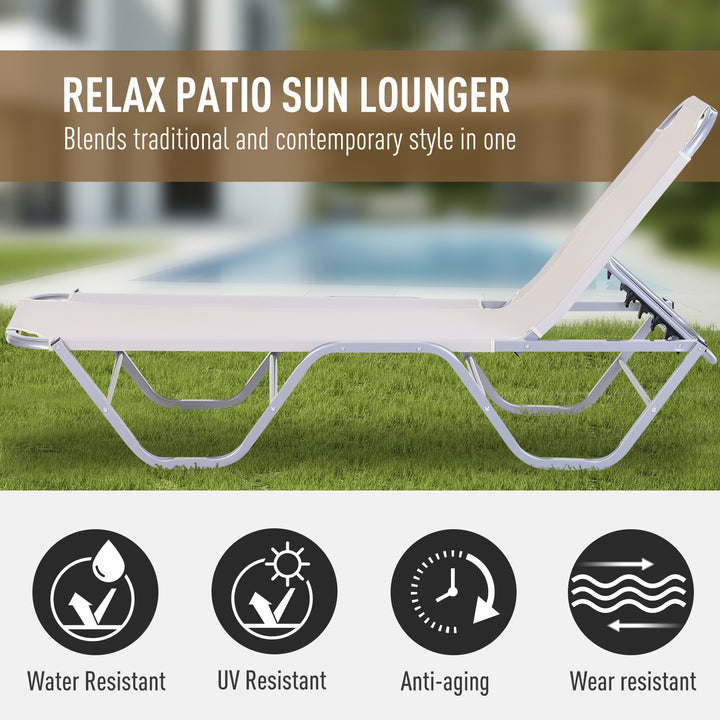 Outsunny Garden Lounger Relaxer Recliner w/ 5-Position Adjustable Backrest Lightweight Frame for Pool or Sun Bathing Cream, 84B-386CW-White White