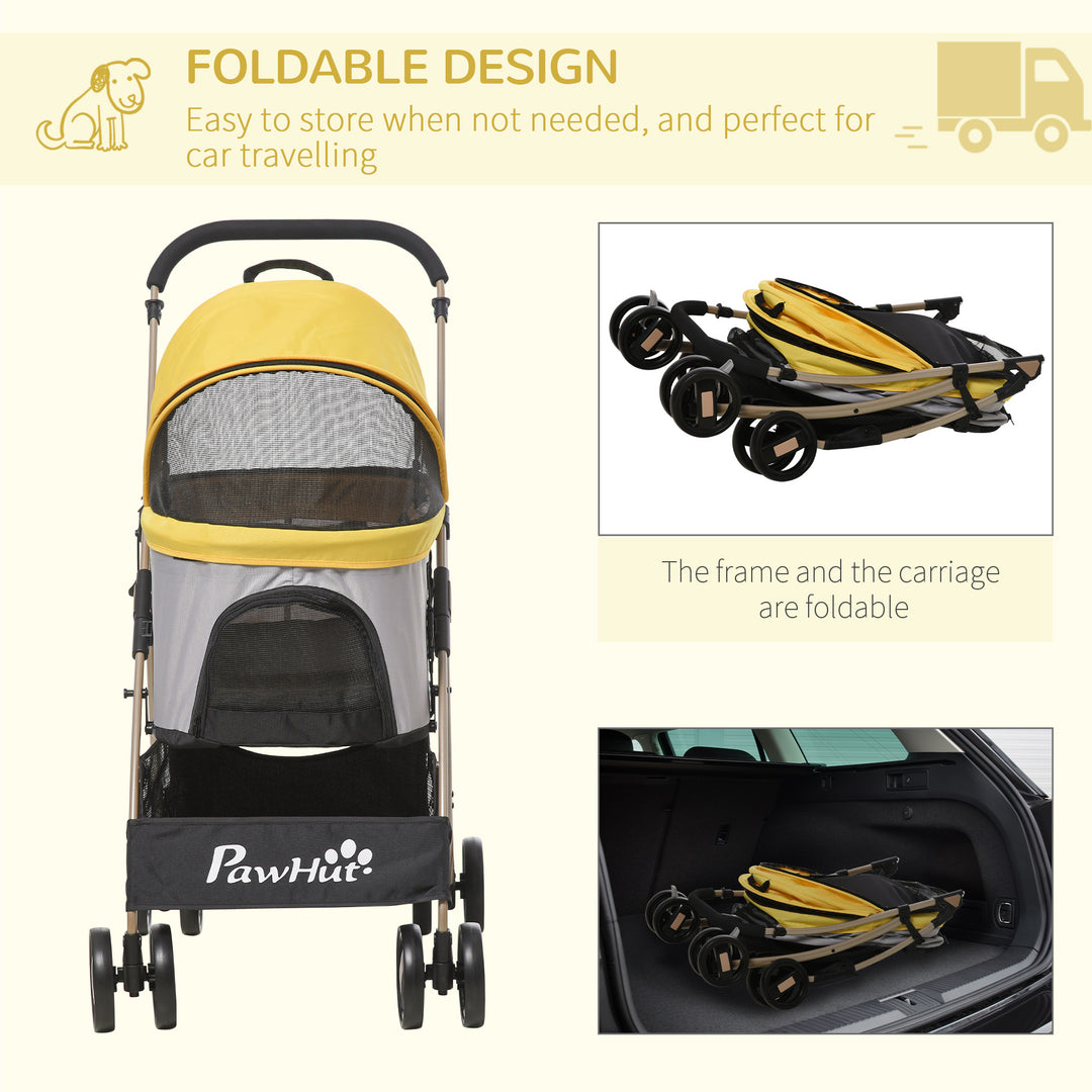 PawHut Detachable Pet Stroller with Rain Cover, 3 In 1 Cat Dog Pushchair, Foldable Carrying Bag w/ Universal Wheels, Brake, Canopy, Basket