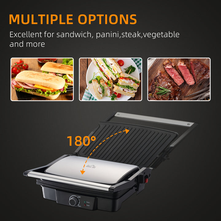 Health Grill & Panini Press, 4 Slice Toastie Machine, 2000W Electric Non-stick Grill with 180° Flat Open, Drip Tray and Adjustable Temperature