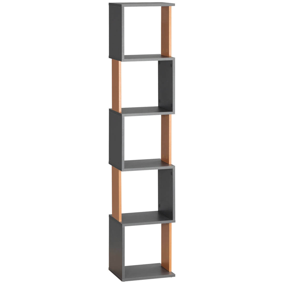 HOMCOM Modern 5-Tier Bookshelf, Freestanding Bookcase Storage Shelving for Living Room Home Office Study, Dark Grey