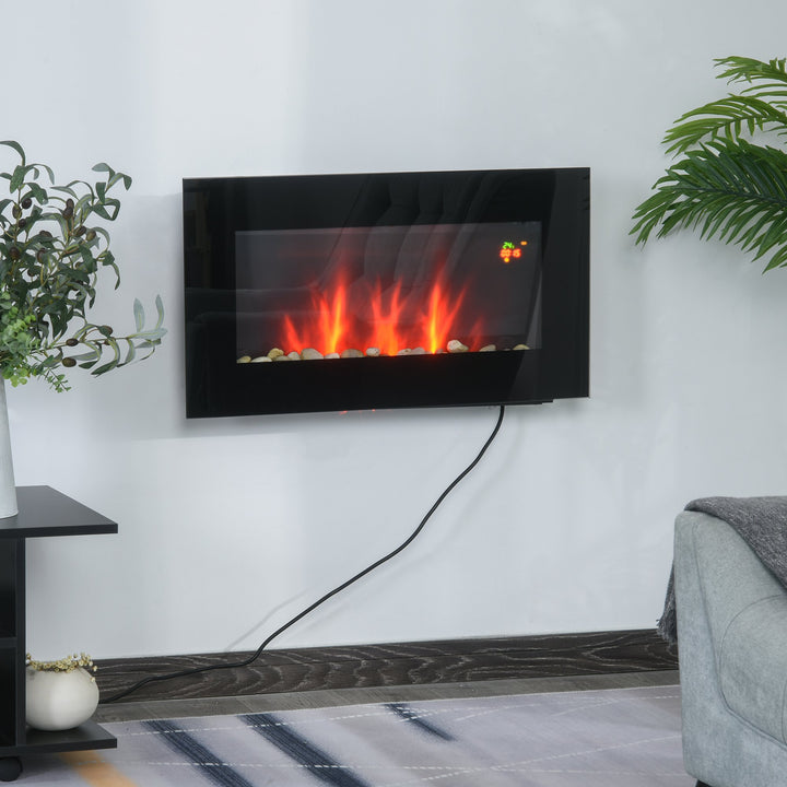 HOMCOM 1000W Wall Mounted Tempered Glass Electric Fireplace Heater Wall Fires Black