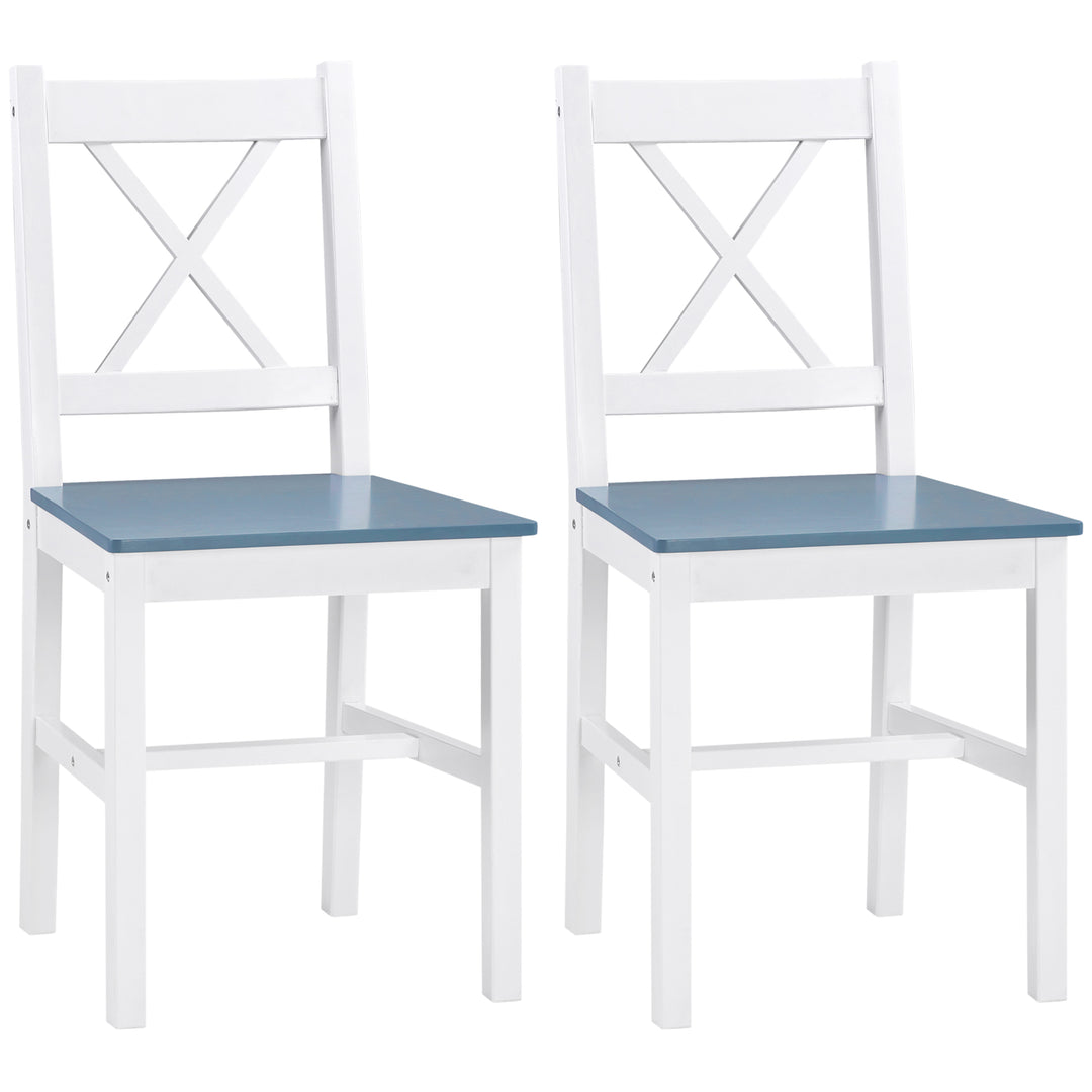 Dining Chairs Set of 2, Pine Wood Kitchen Chairs with Cross Back, Solid Structure for Living Room and Dining Room, White