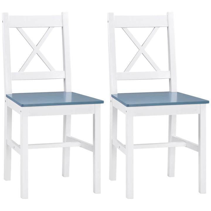 Dining Chairs Set of 2, Pine Wood Kitchen Chairs with Cross Back, Solid Structure for Living Room and Dining Room, White