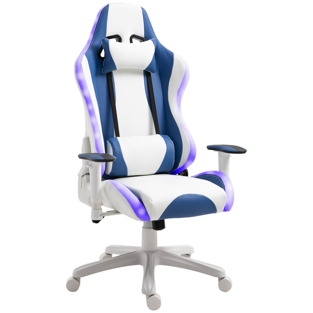 Vinsetto RGB LED Light Gaming Chair, PU Leather Thick Padding, White