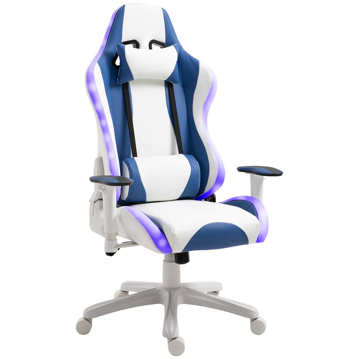 Vinsetto RGB LED Light Gaming Chair, PU Leather Thick Padding, White