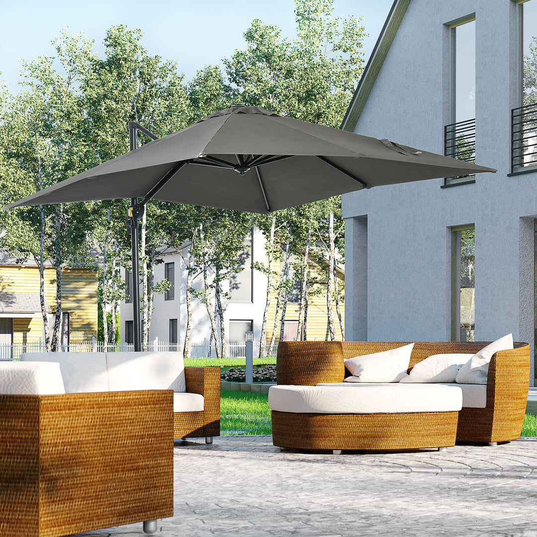 2.5 x 2.5m Patio Offset Parasol Cantilever Umbrella Sun Shade Canopy Shelter 360° Rotation with Crank Handle and Cross Base, Grey