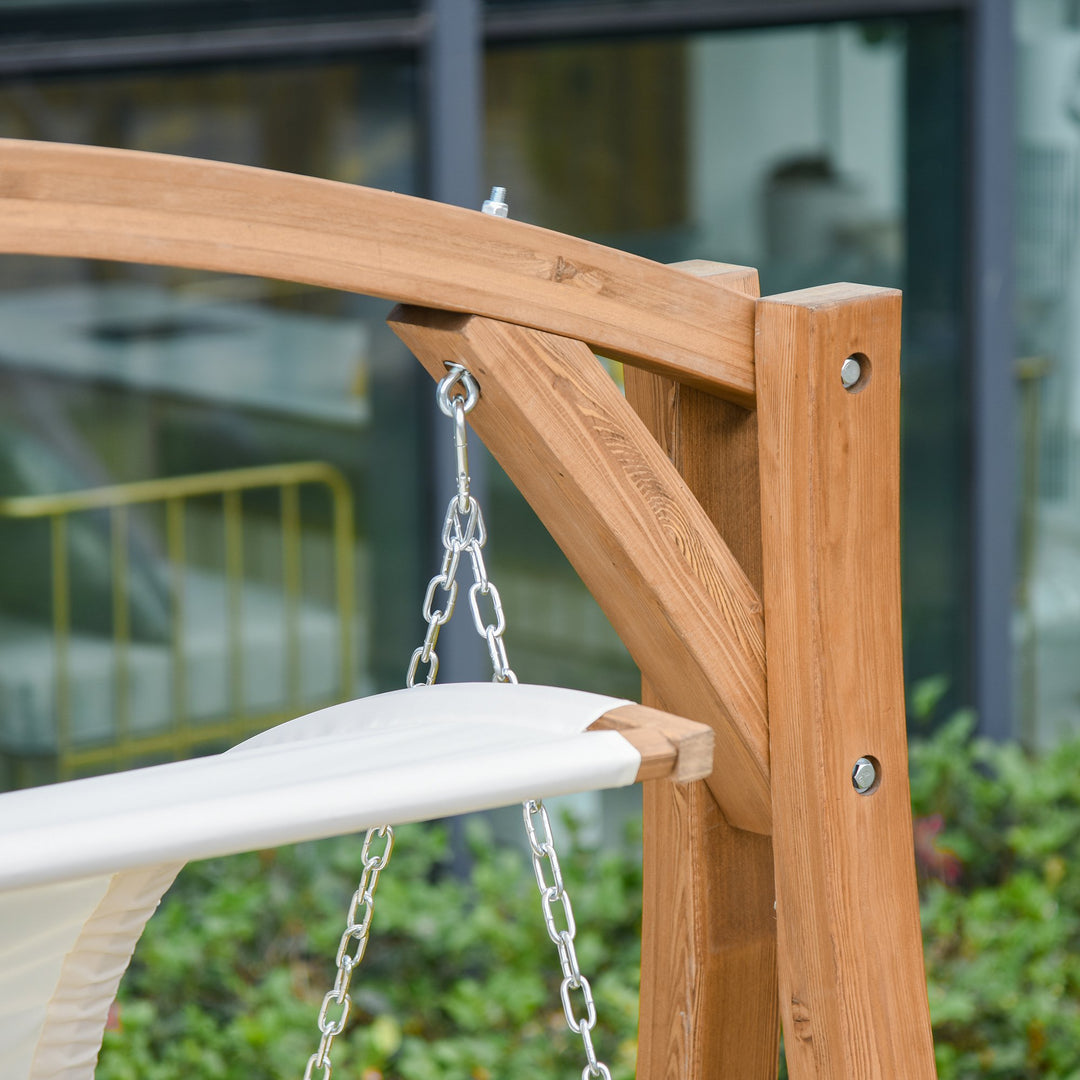 Wooden Porch Swing Chair A-Frame Wood Log Swing Bench Chair With Canopy and Cushion for Patio Garden Yard