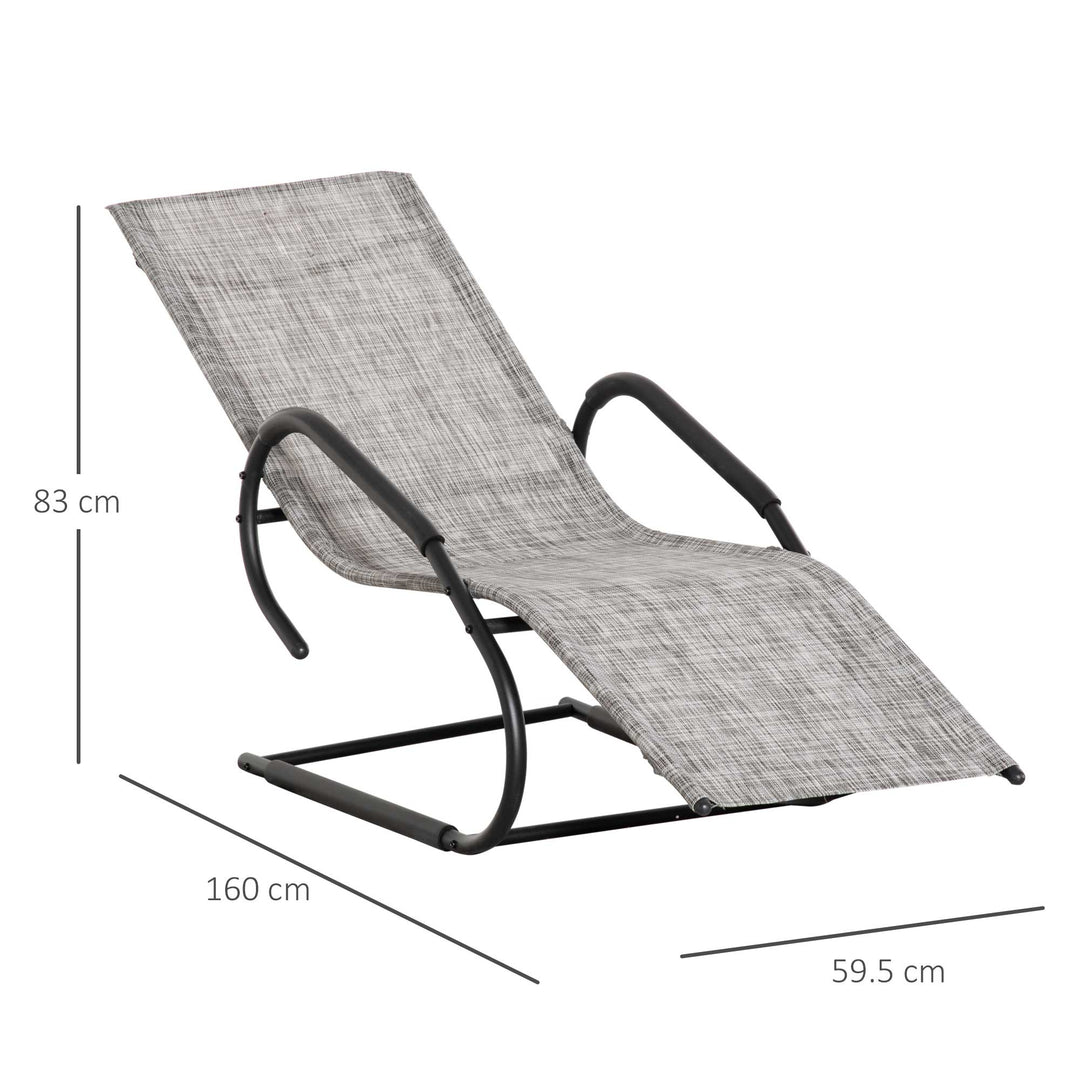 Outsunny Outdoor Sun Lounger with Headrest, Texteline Reclining Chaise Lounge Chair Rocking Chair for Garden, Balcony, Deck, Grey