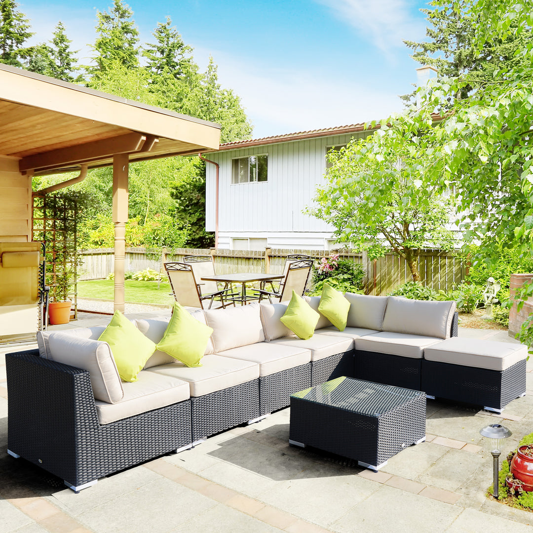 Outsunny 7-Seater Sofa Rattan Garden Furniture Aluminium Outdoor Patio Set Wicker Seater Table - Black