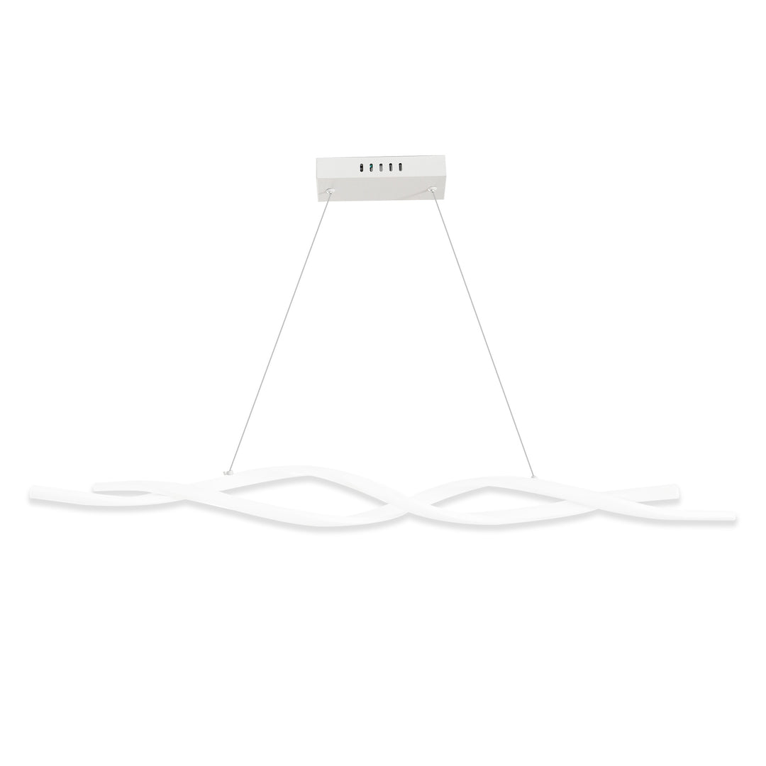 Modern Wave-Shape LED Pendant Light with Adjustable Hanging Chain, Metal Chandelier Cool White 6500K, Silver