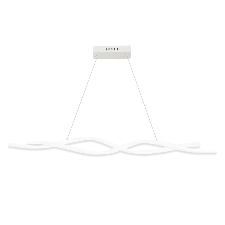 Modern Wave-Shape LED Pendant Light with Adjustable Hanging Chain, Metal Chandelier Cool White 6500K, Silver