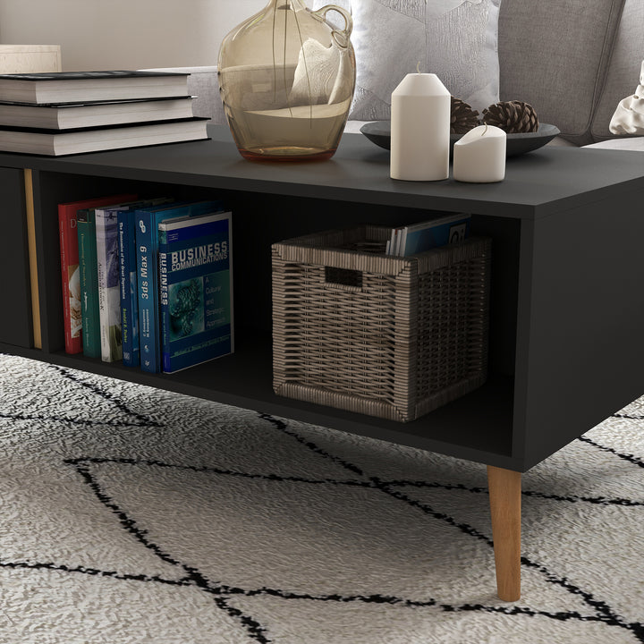 Coffee Table for Living Room, Modern Centre Table with Storage Compartments and Cabinets, Rectangular Side Table, 115x 58x 45cm, Grey