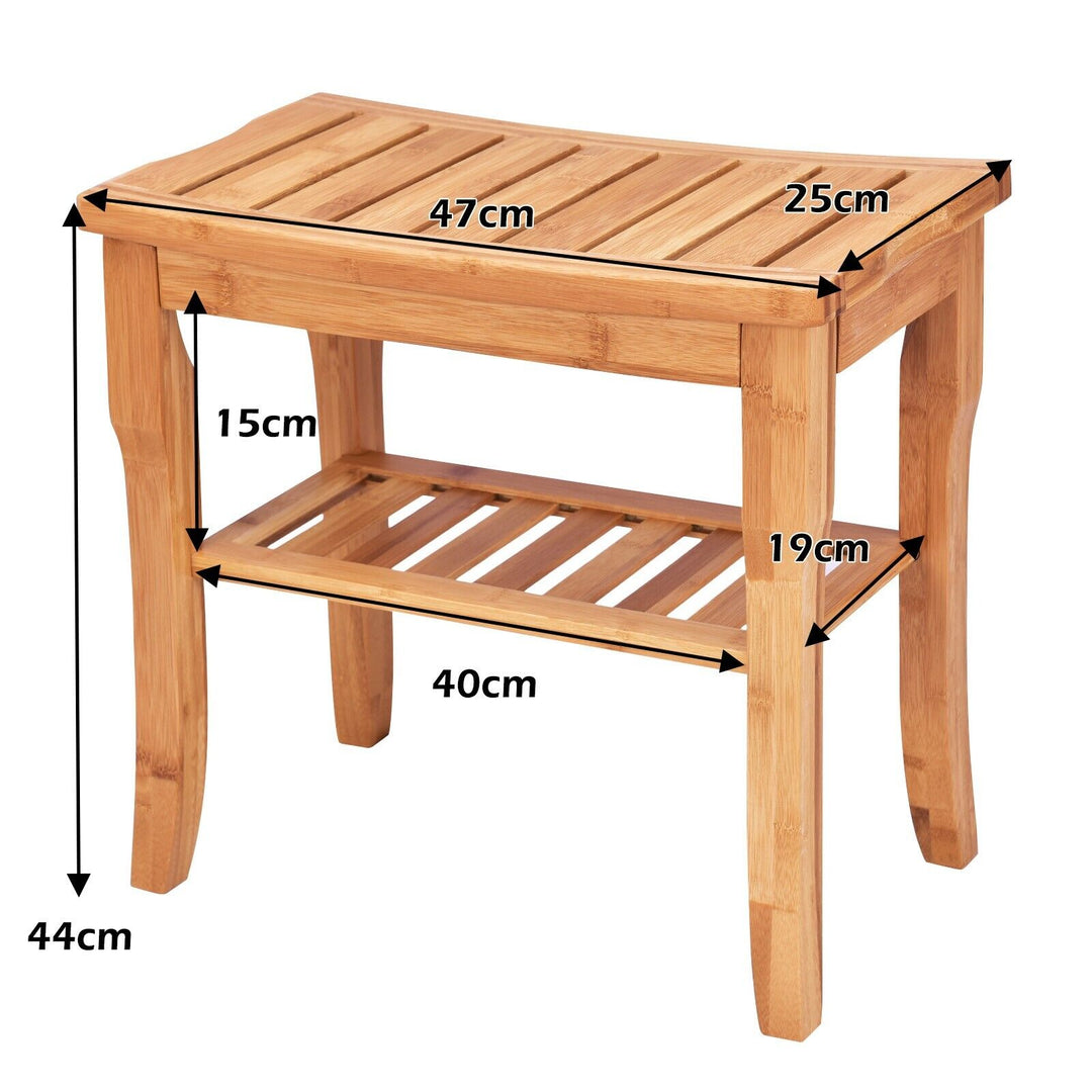 Bamboo Shower Bench with Storage Shelf and Non-Slip Feet