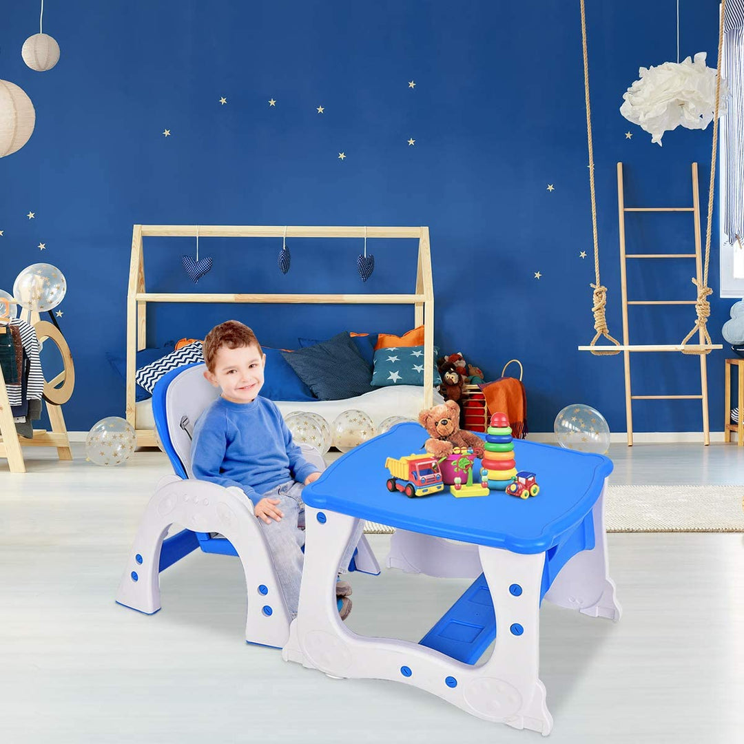Convertible Baby High Chair with Adjustable Feeding Tray-Blue