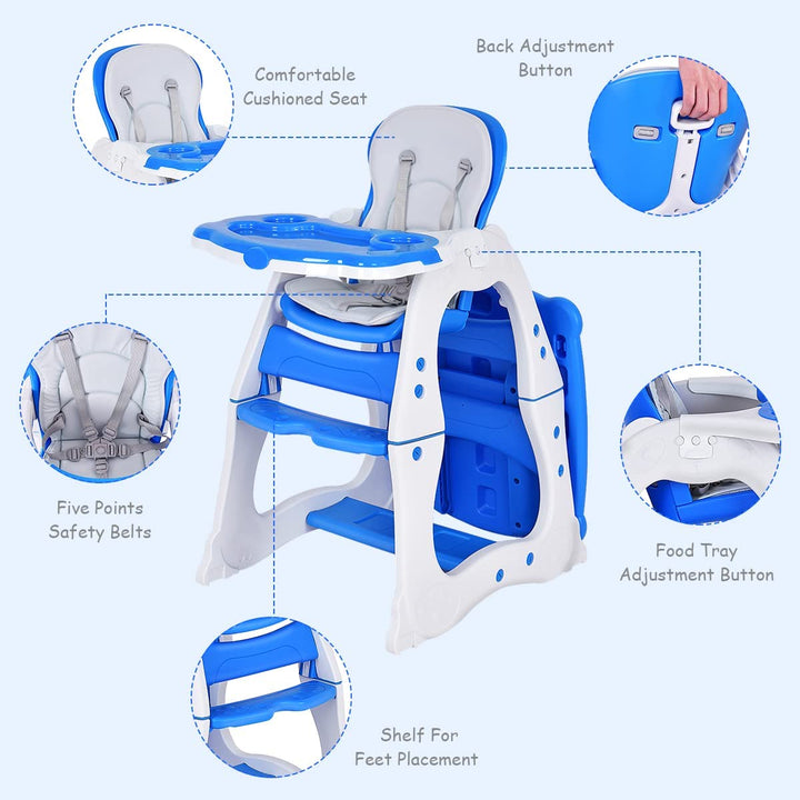 Convertible Baby High Chair with Adjustable Feeding Tray-Blue