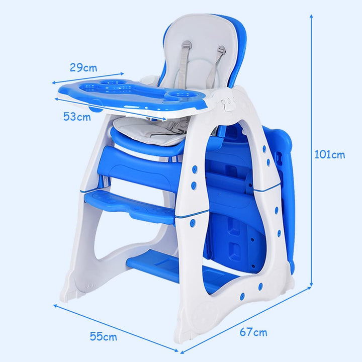Convertible Baby High Chair with Adjustable Feeding Tray-Blue