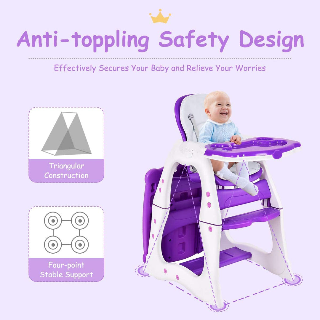 Convertible Baby High Chair with 5 Point Harness and Adjustable Feeding Tray-Purple