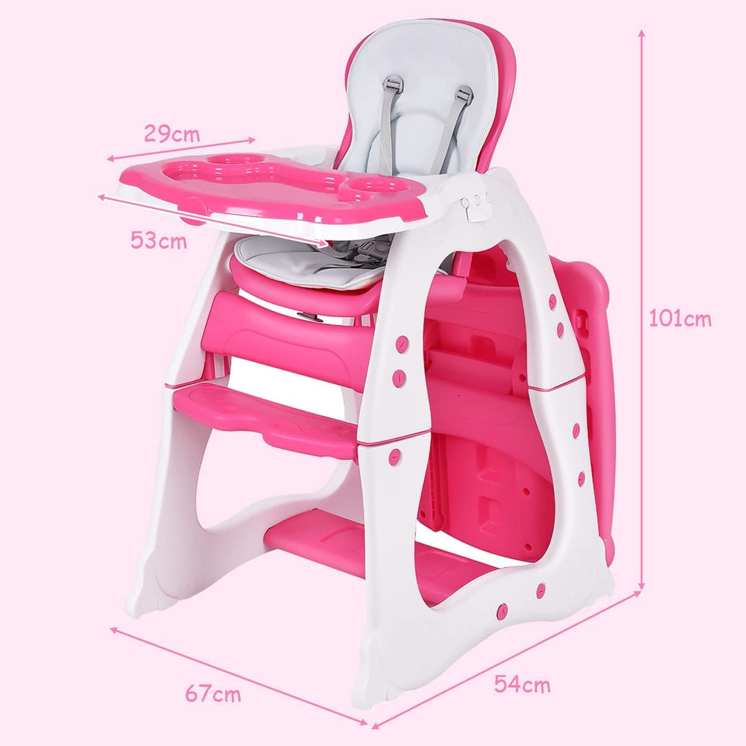 Convertible Baby High Chair with Adjustable Feeding Tray-Red