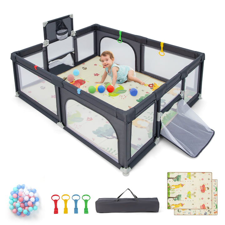 Large Baby Playpen with Mat and Ocean balls-Dark Grey