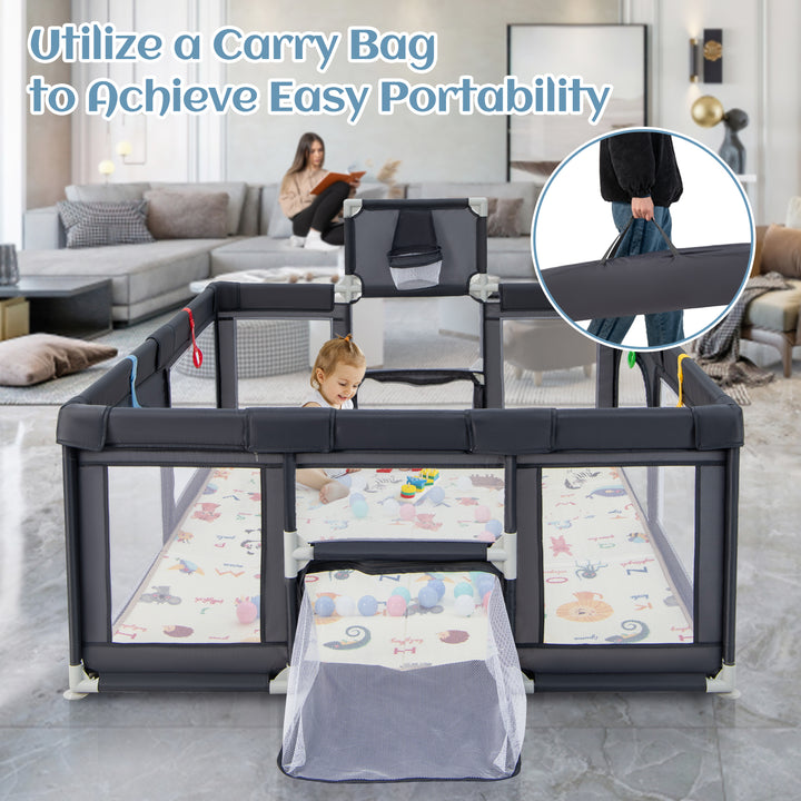 Large Baby Playpen with Mat and Ocean balls-Dark Grey