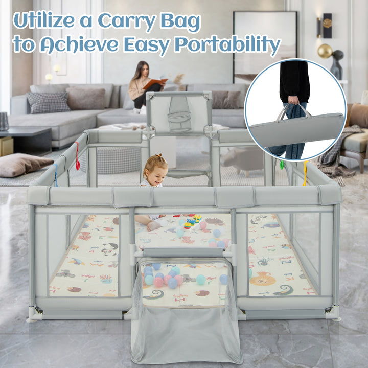 Large Baby Playpen with Mat and Ocean balls-Light Grey