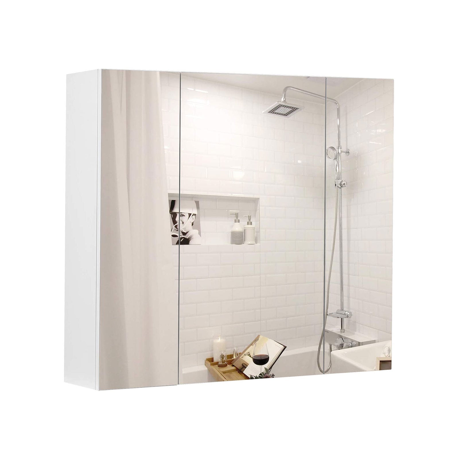 White Wall-mounted Storage Cabinet with 3 Mirrors