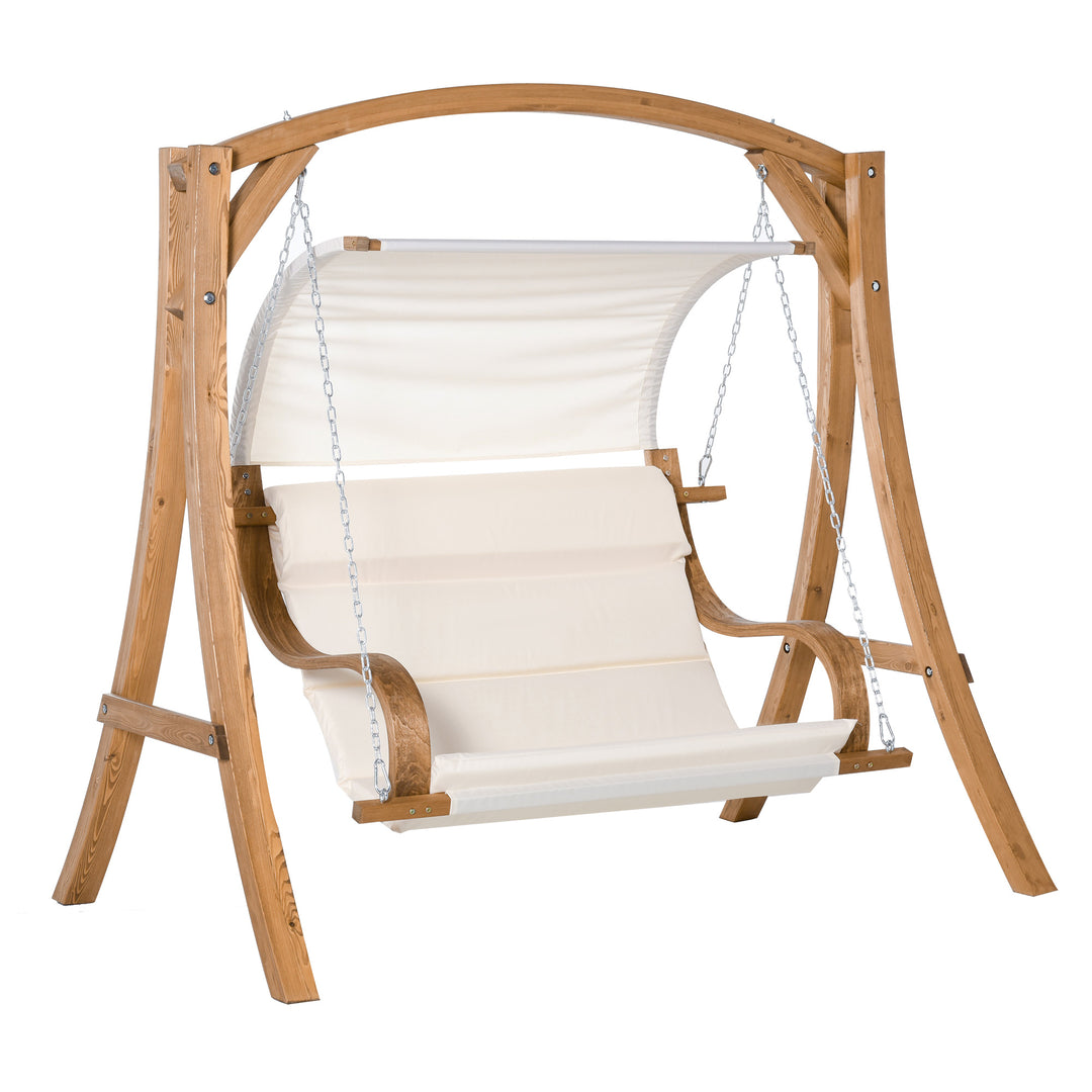 Wooden Porch Swing Chair A-Frame Wood Log Swing Bench Chair With Canopy and Cushion for Patio Garden Yard