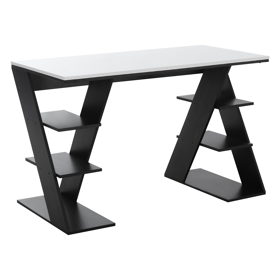 Modern Dining Table for 2 People, Kitchen Table with Storage Shelves for Dining Room, Living Room, White and Black