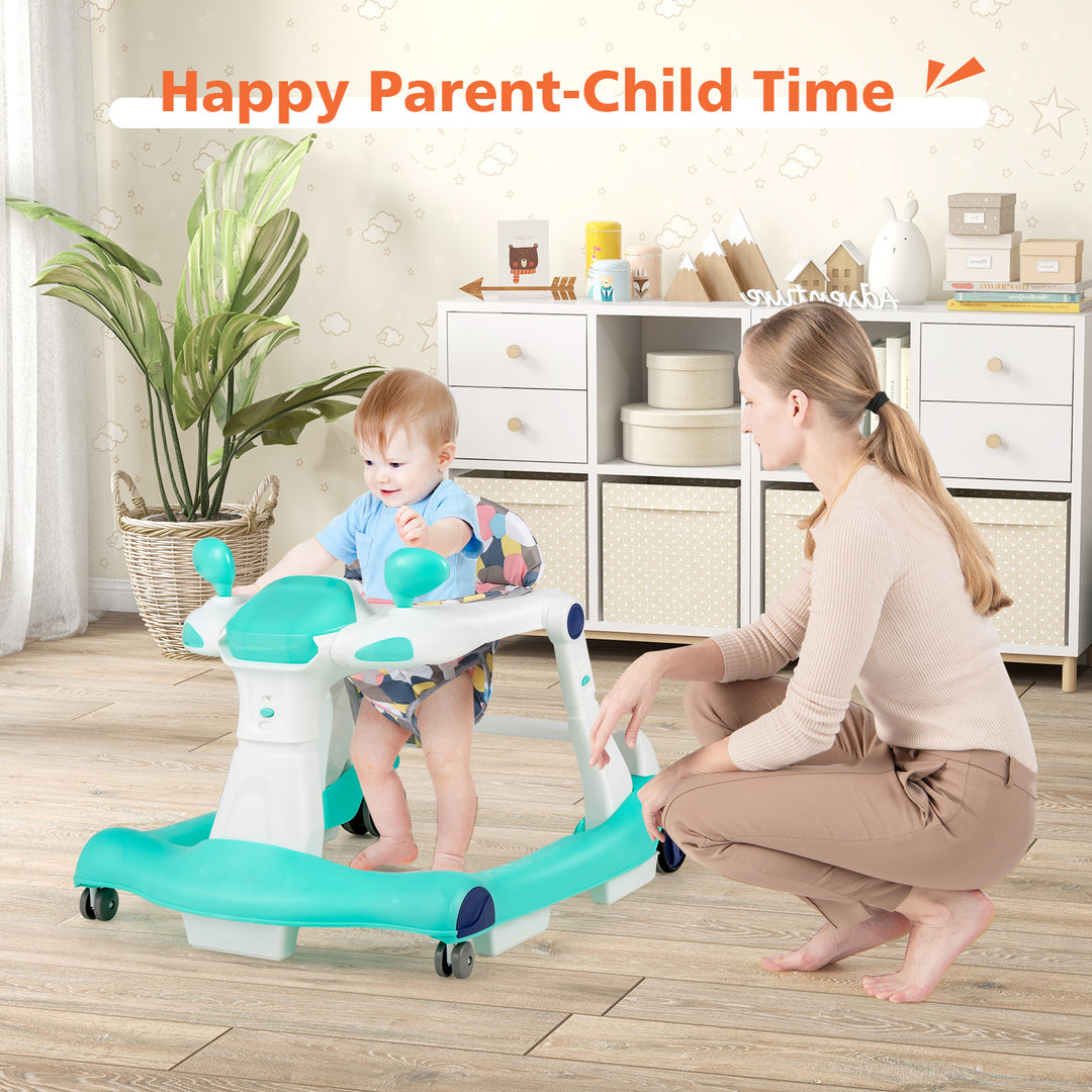 Foldable Baby Walker with Adjustable Height and Speed-Green