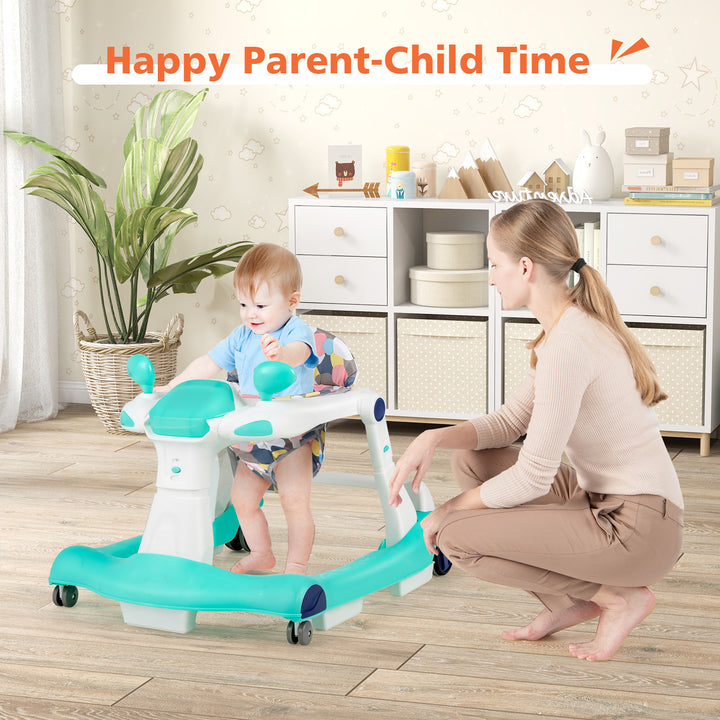 Foldable Baby Walker with Adjustable Height and Speed-Green