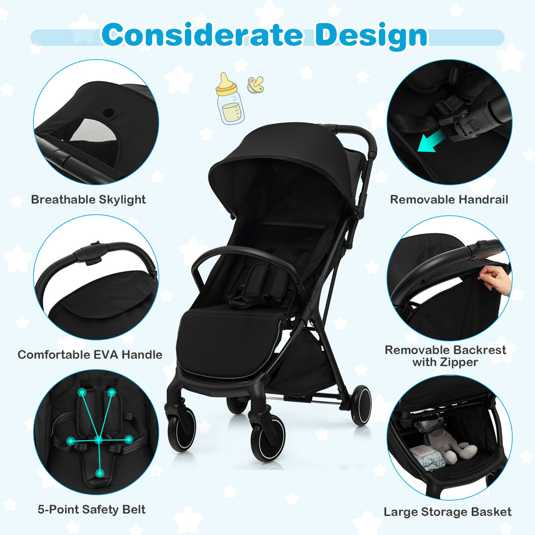 Lightweight Baby Stroller with Detachable Seat Cover-Black