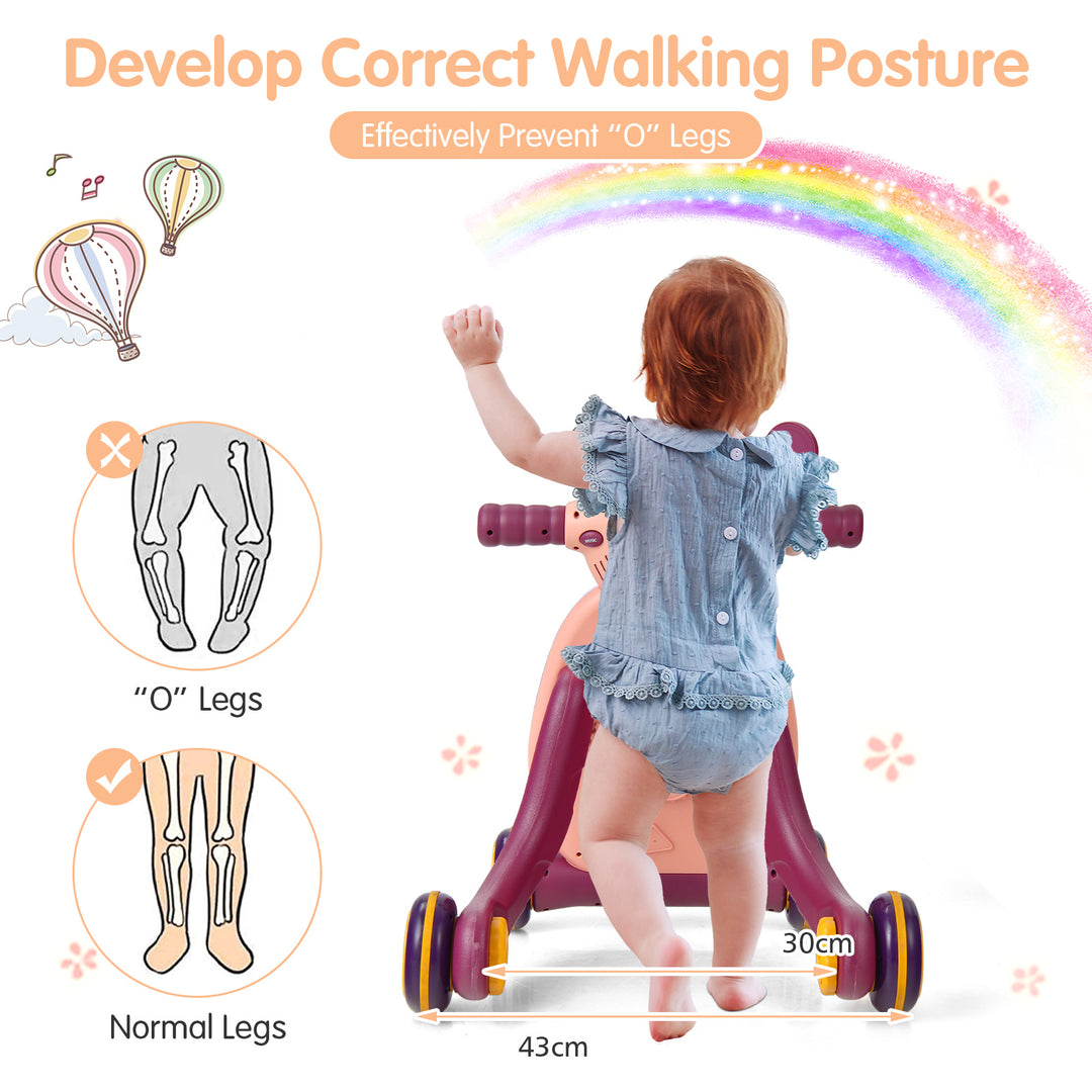 Baby Push Along Walkers with Lights and Ball Game-Pink