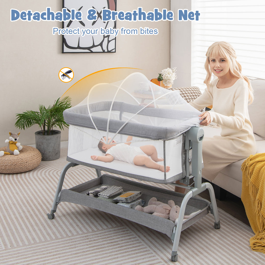 Baby Bassinet with Net with 6 Adjustable Heights-Grey