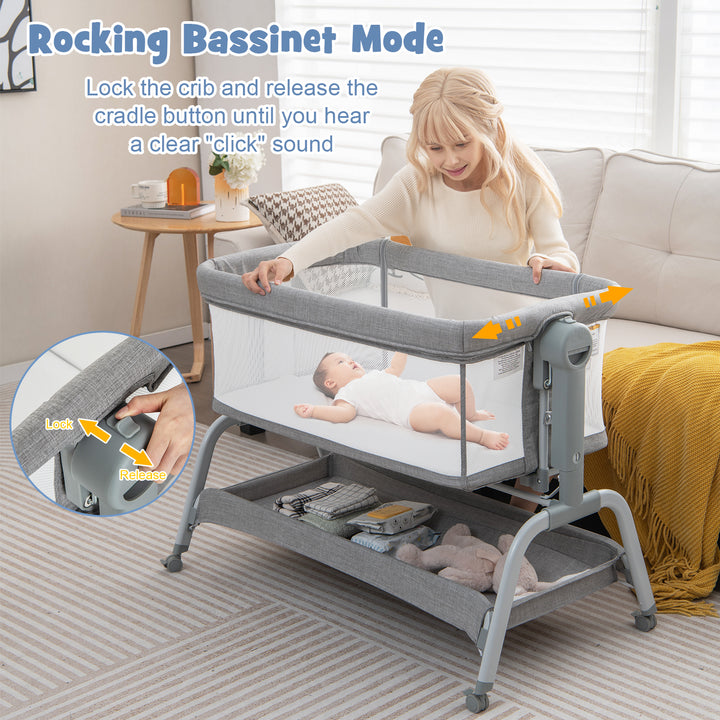 Baby Bassinet with Net with 6 Adjustable Heights-Grey