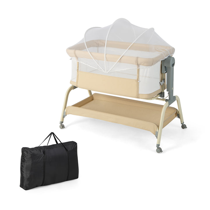 Baby Bassinet with Net with 6 Adjustable Heights-Beige