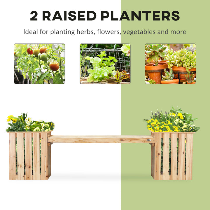 Outsunny Wooden Planters &amp; Bench Combination, Flower Pot Planter Box with Garden Bench for Patio, Park and Deck, 192 x 43 x 50 cm, Natural