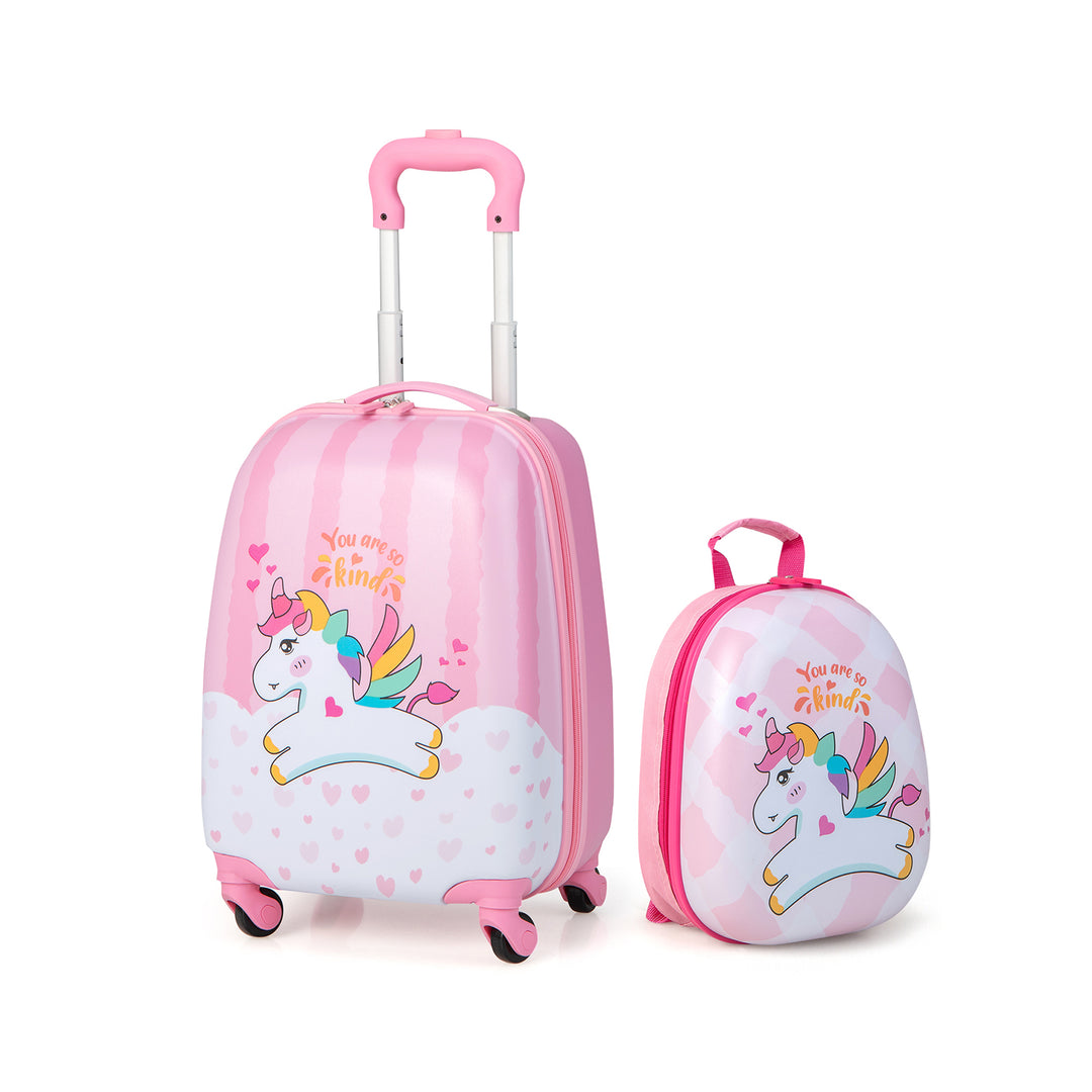 2 Piece Kids Luggage Set with Spinner Wheels - Pink