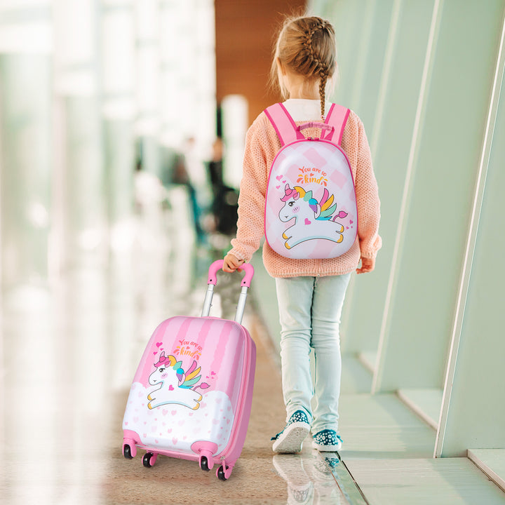 2 Piece Kids Luggage Set with Spinner Wheels - Pink