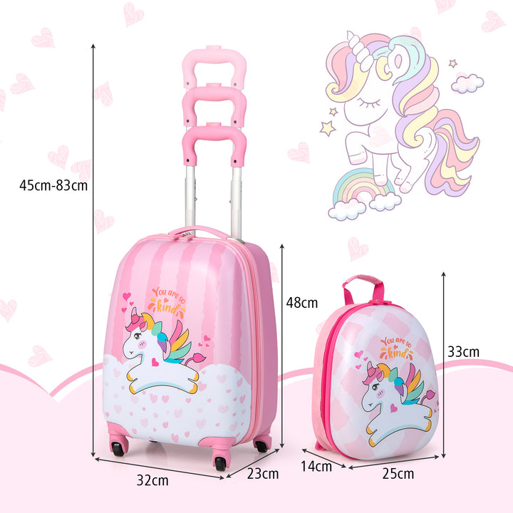 2 Piece Kids Luggage Set with Spinner Wheels - Pink