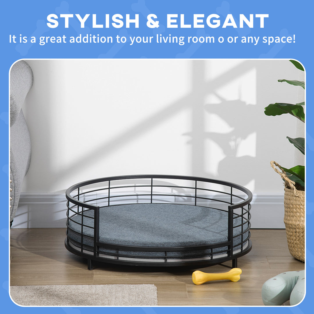 Raised Dog Bed with Soft Cushion, Modern Style Pet Sofa Bed Steel Frame, with Removable Cover, for Small Sized Dogs, Dia. 60 x 20 cm, Black