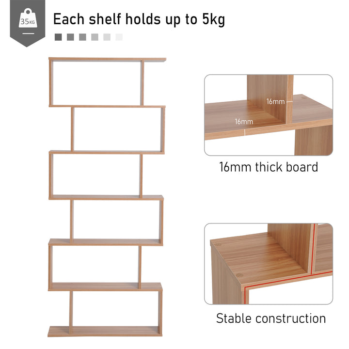 Wooden Wood S Shape Storage Display 6 Shelves Room Divider Unit Chest Bookshelf Bookcase Cupboard Cabinet Home Office Furniture (Maple)