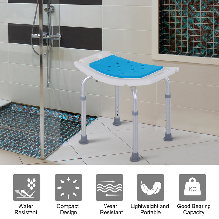 6-Level Height Adjustable Aluminium Bath Room Stool Chair Shower Non-Slip Design w/ Padded Seat Drainiage Holes Foot Pad - Blue