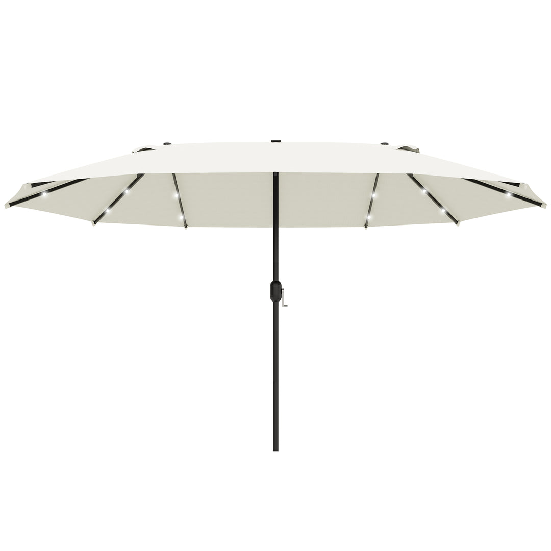 Outsunny 4.4m Double-Sided Sun Umbrella Garden Parasol Patio Sun Shade Outdoor with LED Solar Light Cream White