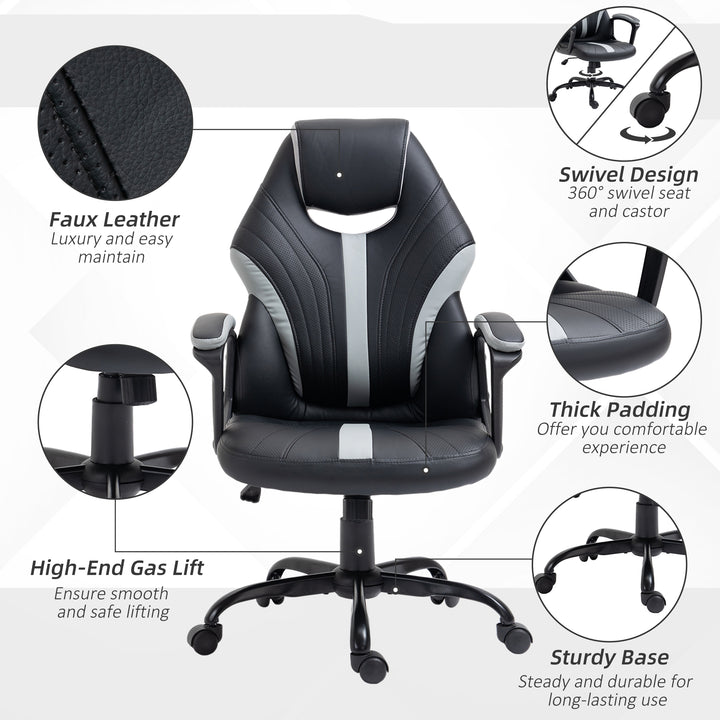 Vinsetto Racing Gaming Chair, Home Office Computer Desk Chair, Faux Leather, Black Grey