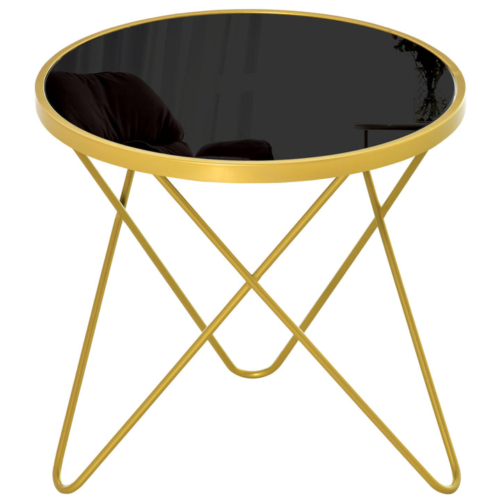 HOMCOM Glass Coffee Table, Accent End Side Table with Tempered Glass Top and Golden Metal Legs for Living Room, Bedroom, 43cmx43cmx40cm