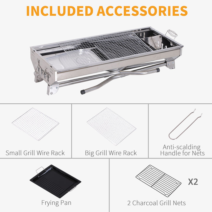 Charcoal BBQ Stainless Steel Portable Foldable Barbecue Charcoal Grill Outdoor Cooker for Camp Party Picnic