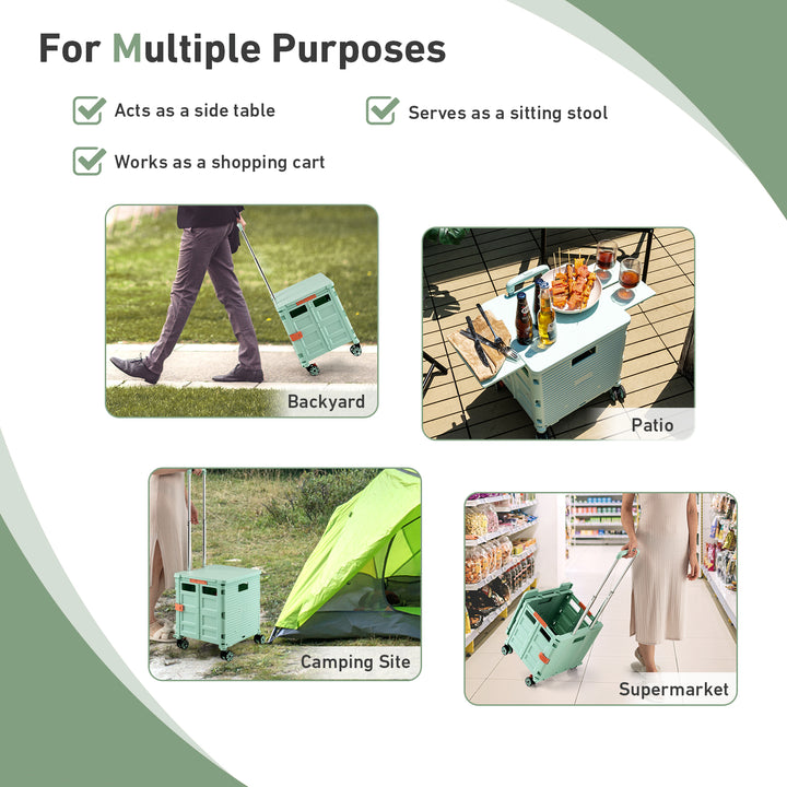 55L Foldable Shopping Trolley with Hidden Extended Pane and Wheels-Green