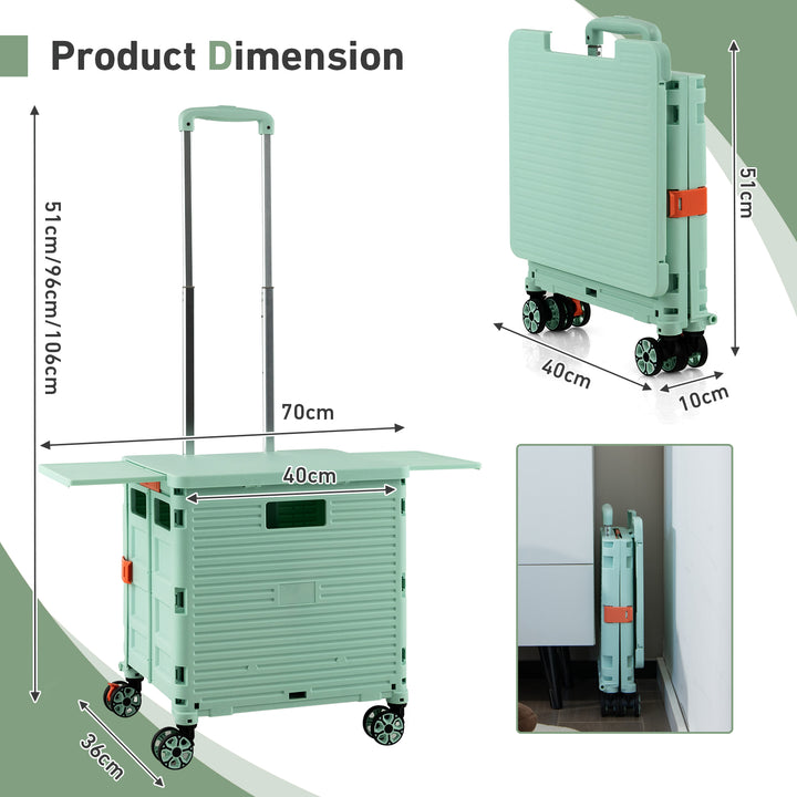 55L Foldable Shopping Trolley with Hidden Extended Pane and Wheels-Green